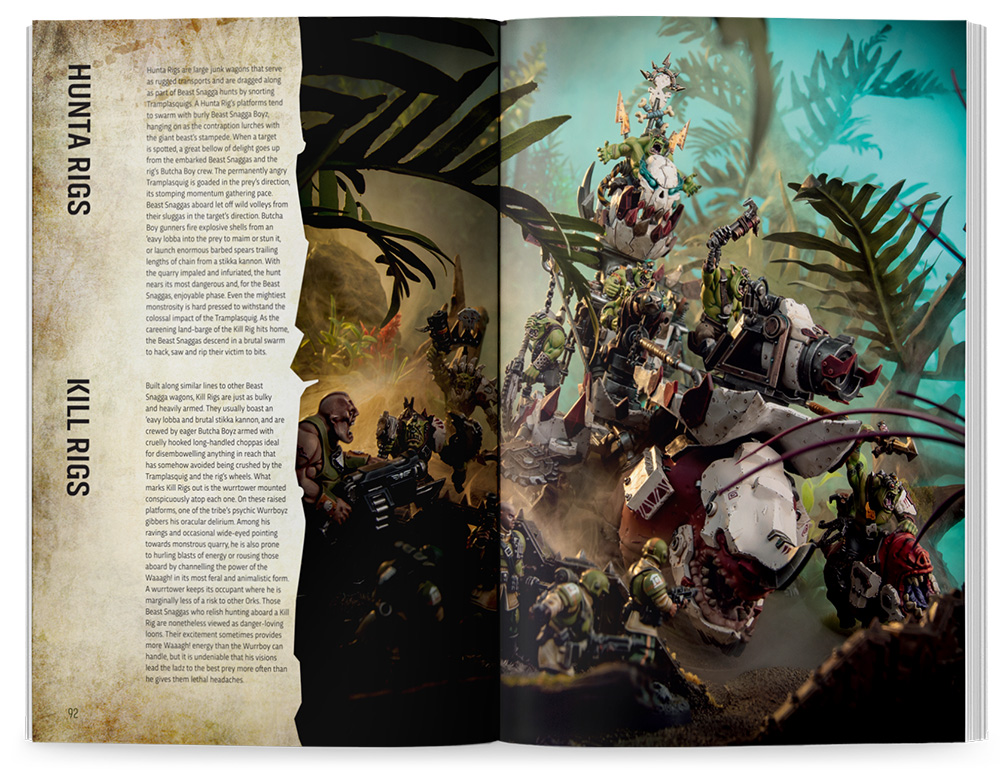 A page spread from Codex: Orks showing the Hunta Rig and Kill Rig unit entries