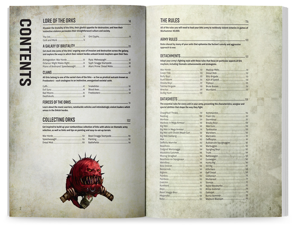 The contents page of the 11th edition Codex: Orks