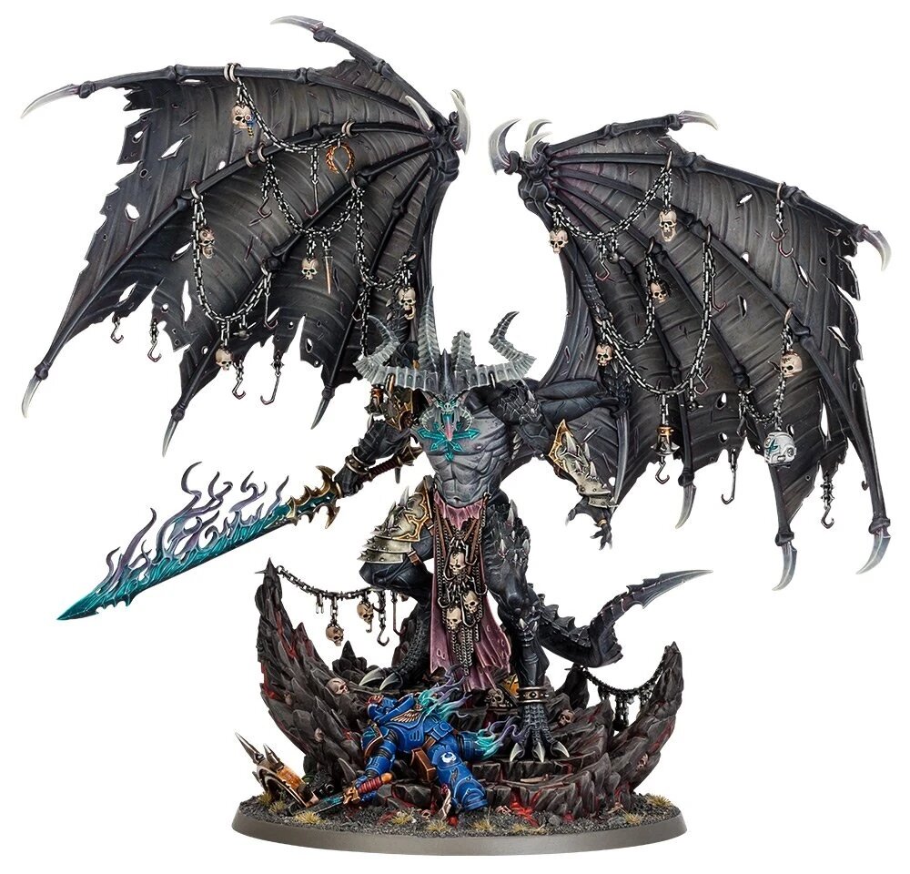 The 2021 Be'lakor plastic model, a humiliated Primaris officer pinned beneath one clawed foot