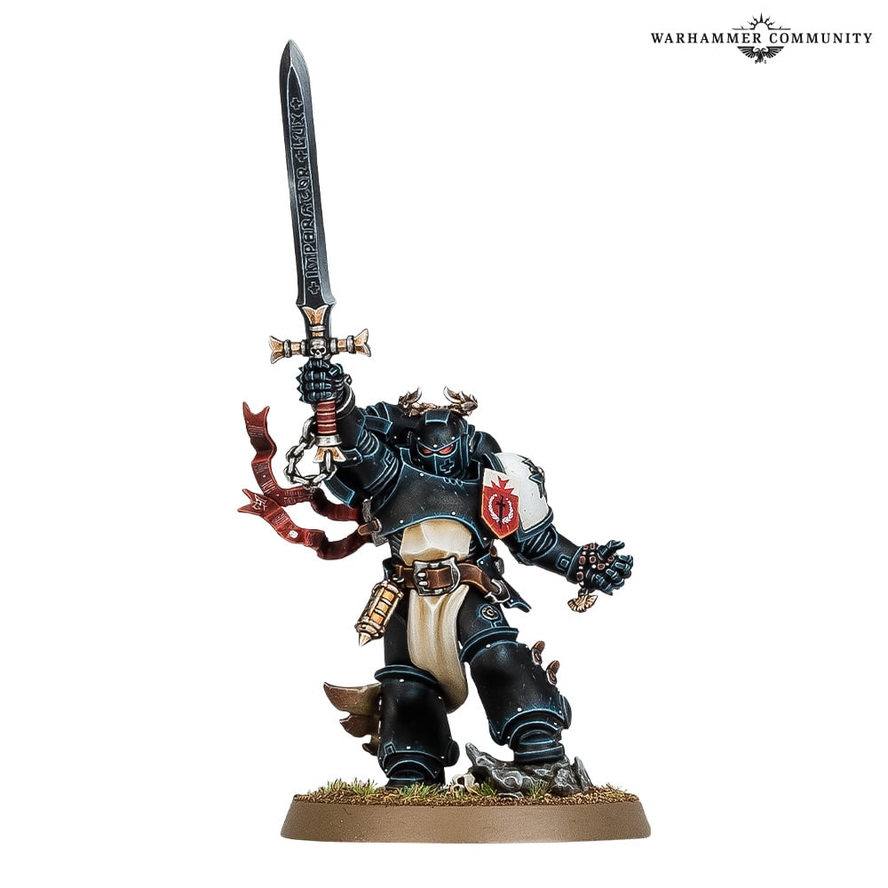 The Emperor's Champion miniature raising the Black Sword aloft