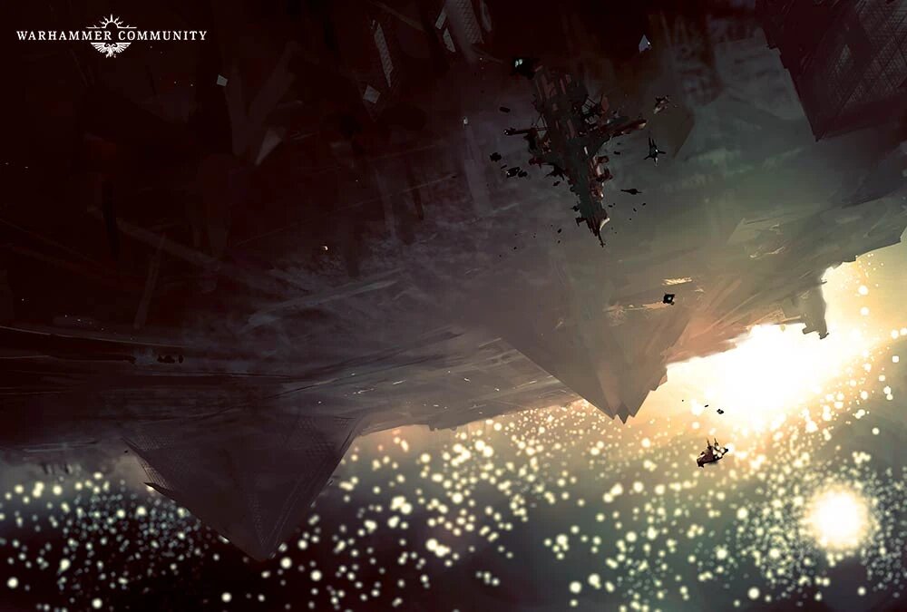 The Seventh Blackstone Fortress, surrounded by a million-mile debris field in Segmentum Pacificus