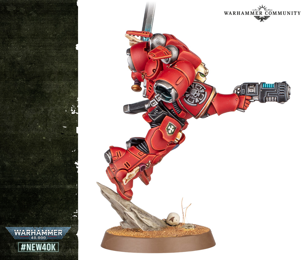 Blood Angels Vanguard Veteran from the Armageddon box, showing mixed armour marks and veteran iconography
