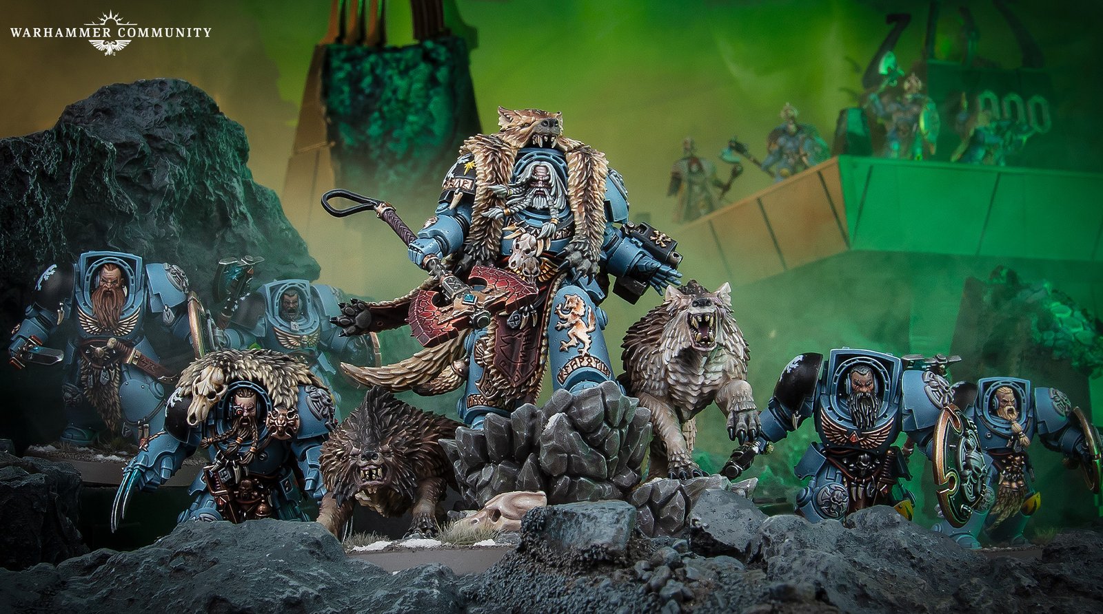 Logan Grimnar leading his Great Company with Fenrisian Wolves