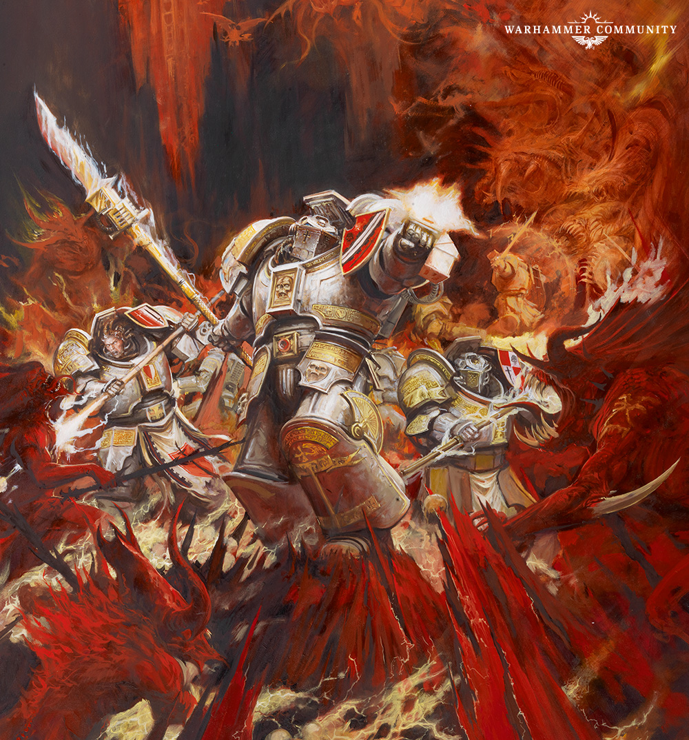 Grey Knights artwork showing a warrior surrounded by daemonic fire