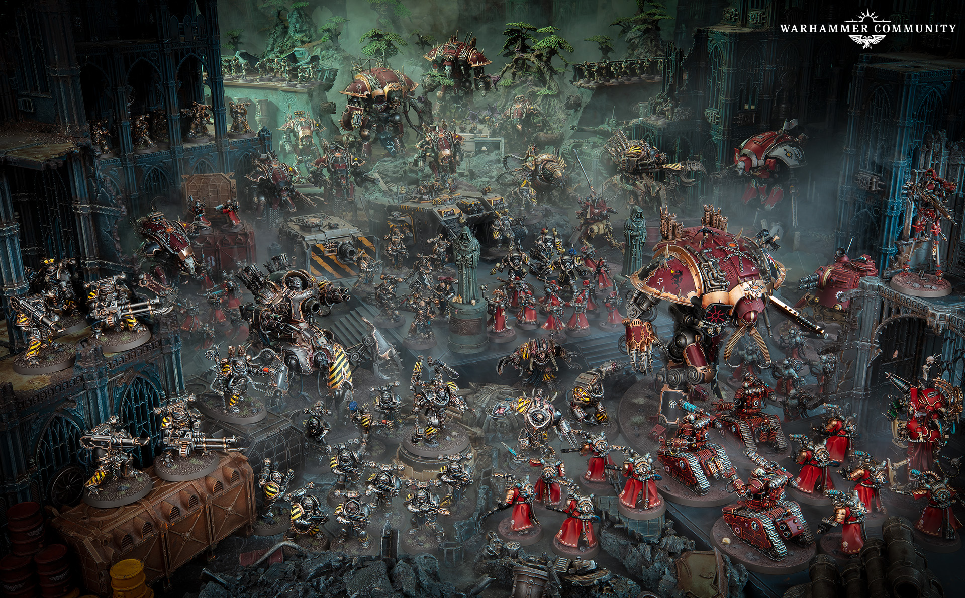 Iron Warriors army coordinating with Chaos forces in combat