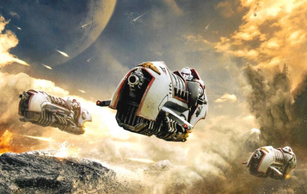 White Scars on Heresy-pattern jetbikes screaming over a battlefield