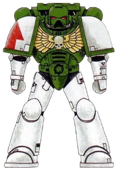 The Star Scorpions chapter colour scheme, dark green and white with a red scorpion tail marking