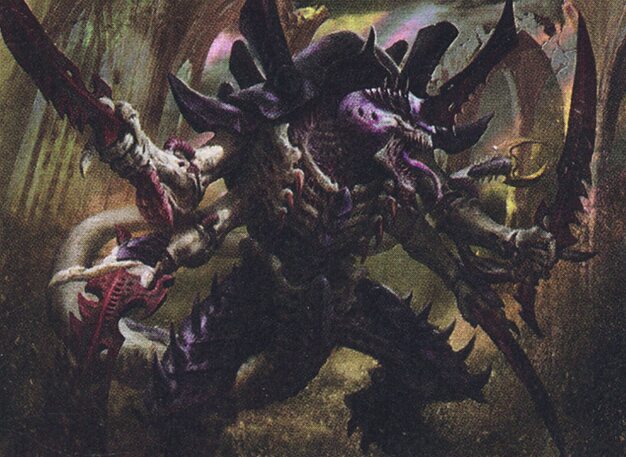 The Swarmlord raising its bone sabres in artwork from the Tyranid Swarm Commander deck