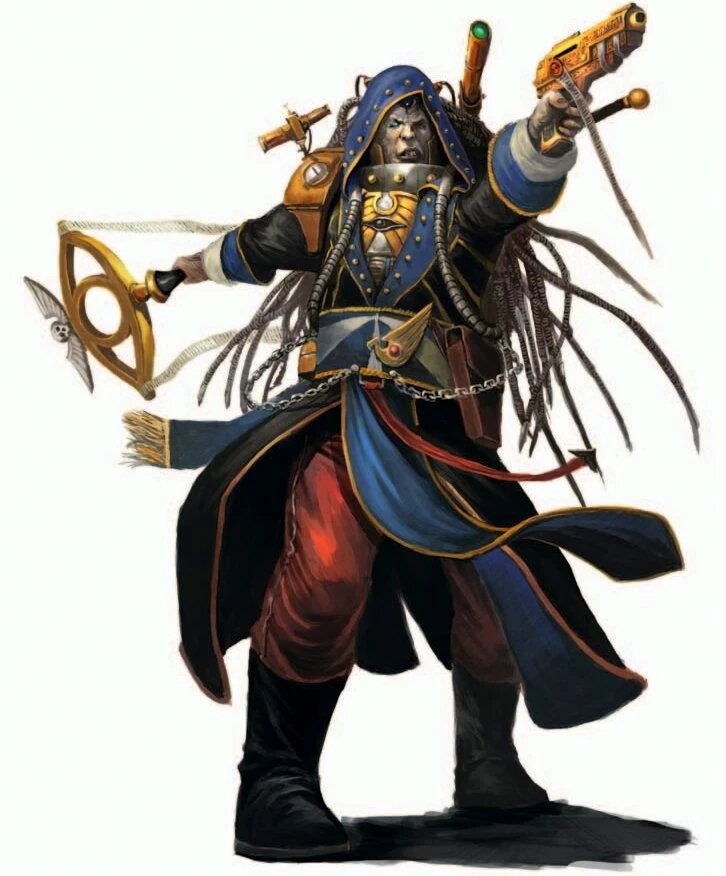 A Navigator in robes with the third warp eye set into their forehead, holding an eye-topped staff