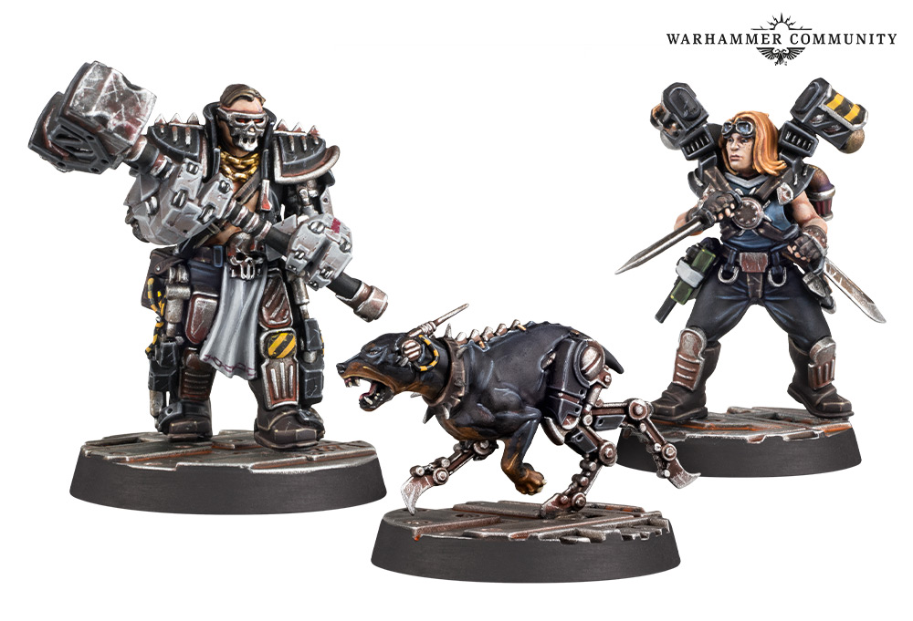 Underhive gangers and a cyber-mastiff, the working-class faces of Necromunda