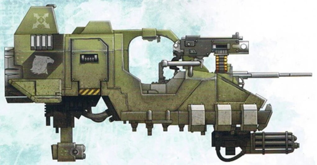 A Raptors Land Speeder Tornado in dull green livery with the Chapter's white eagle head marking