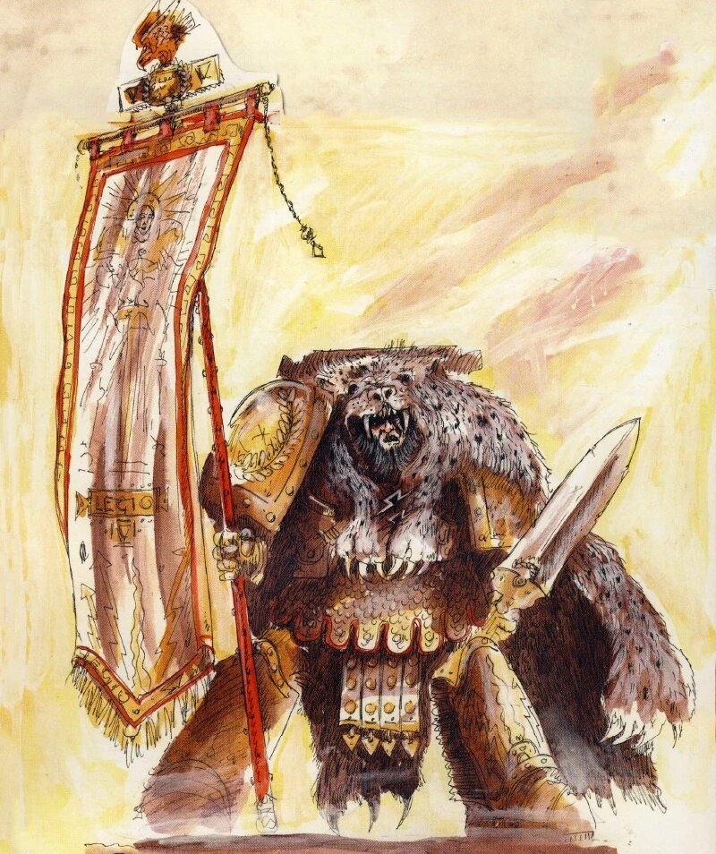 A Thunder Warrior standard bearer holding aloft a Legion banner
