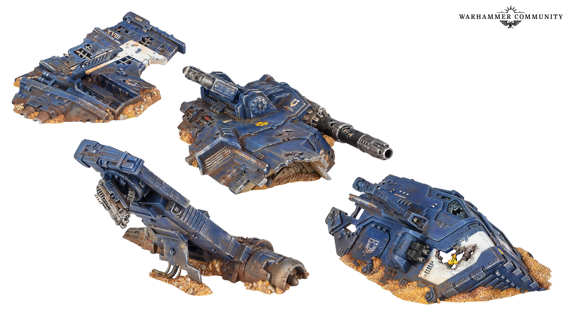 The four-piece Thunderhawk Impact Site terrain kit, showing the broken hull, cockpit, and wing sections