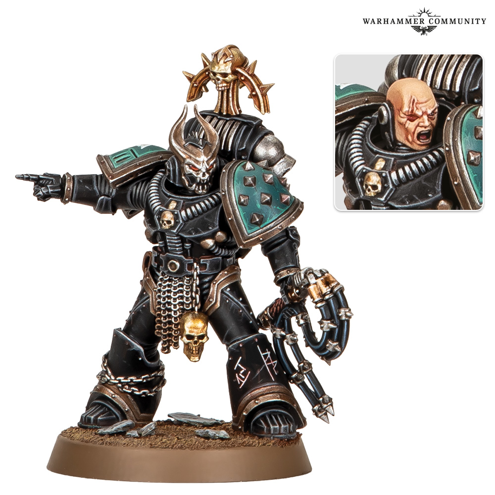 The Traitor Overseer Consul miniature with power whip and skull-horned mask